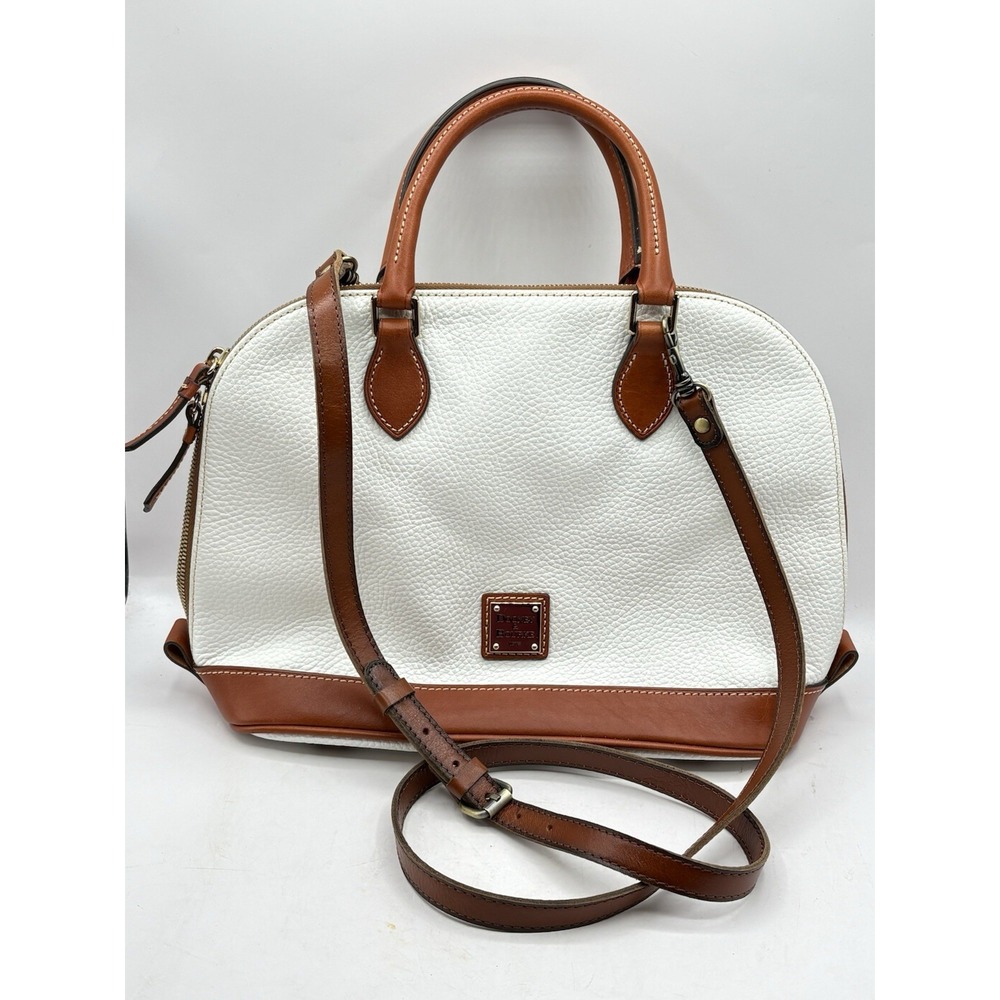 Dooney & Bourke Pebble Grain Cream & Brown Leather Dome Satchel Zip Zip EUC